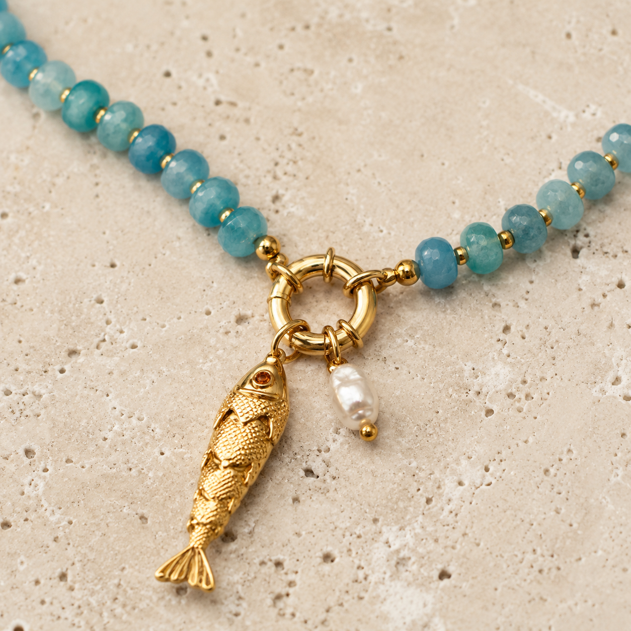 MARBLE BEAD FISH NECKLACE