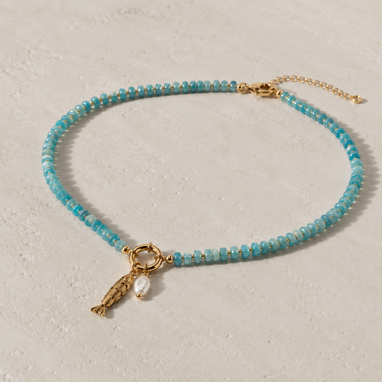 MARBLE BEAD FISH NECKLACE