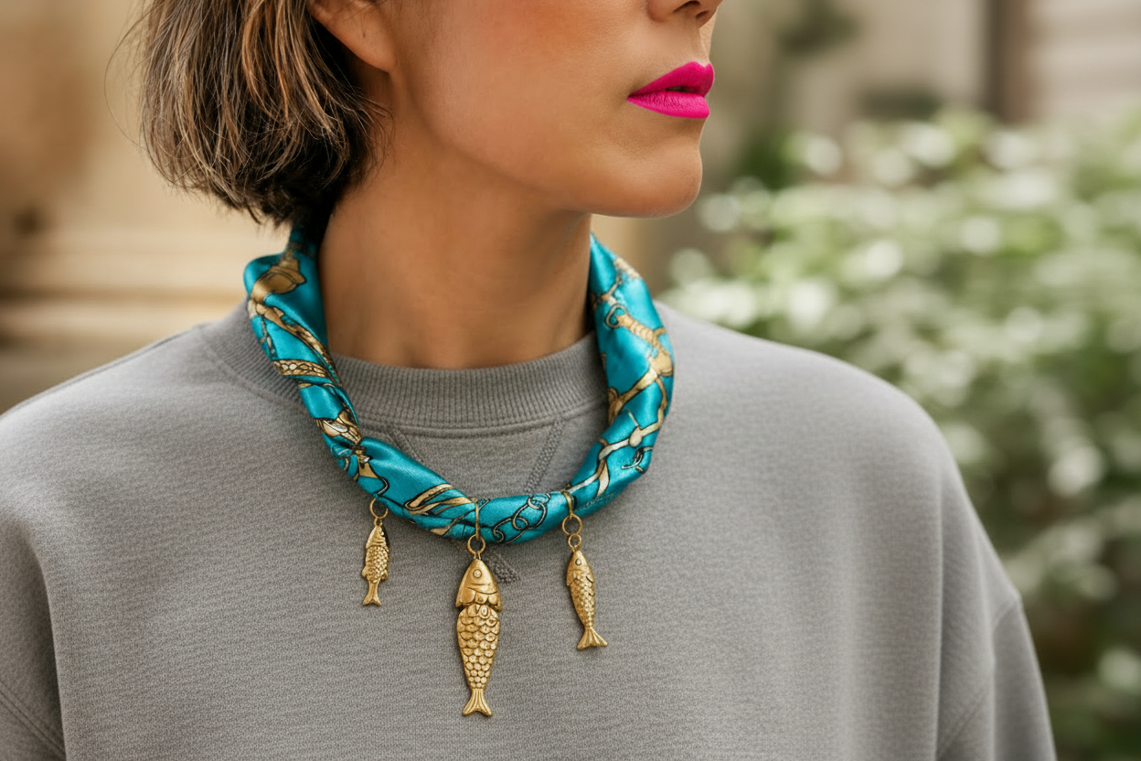 SARDINE CHARM SCARF NECKLACE