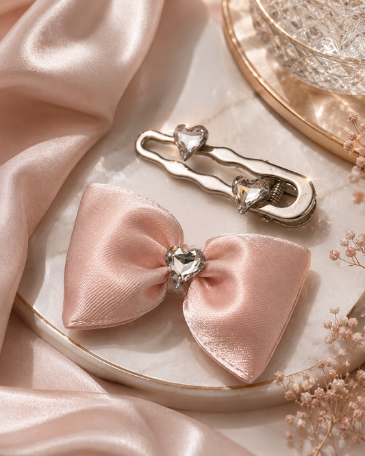 HEART STONE BOW CLIPS- PINK