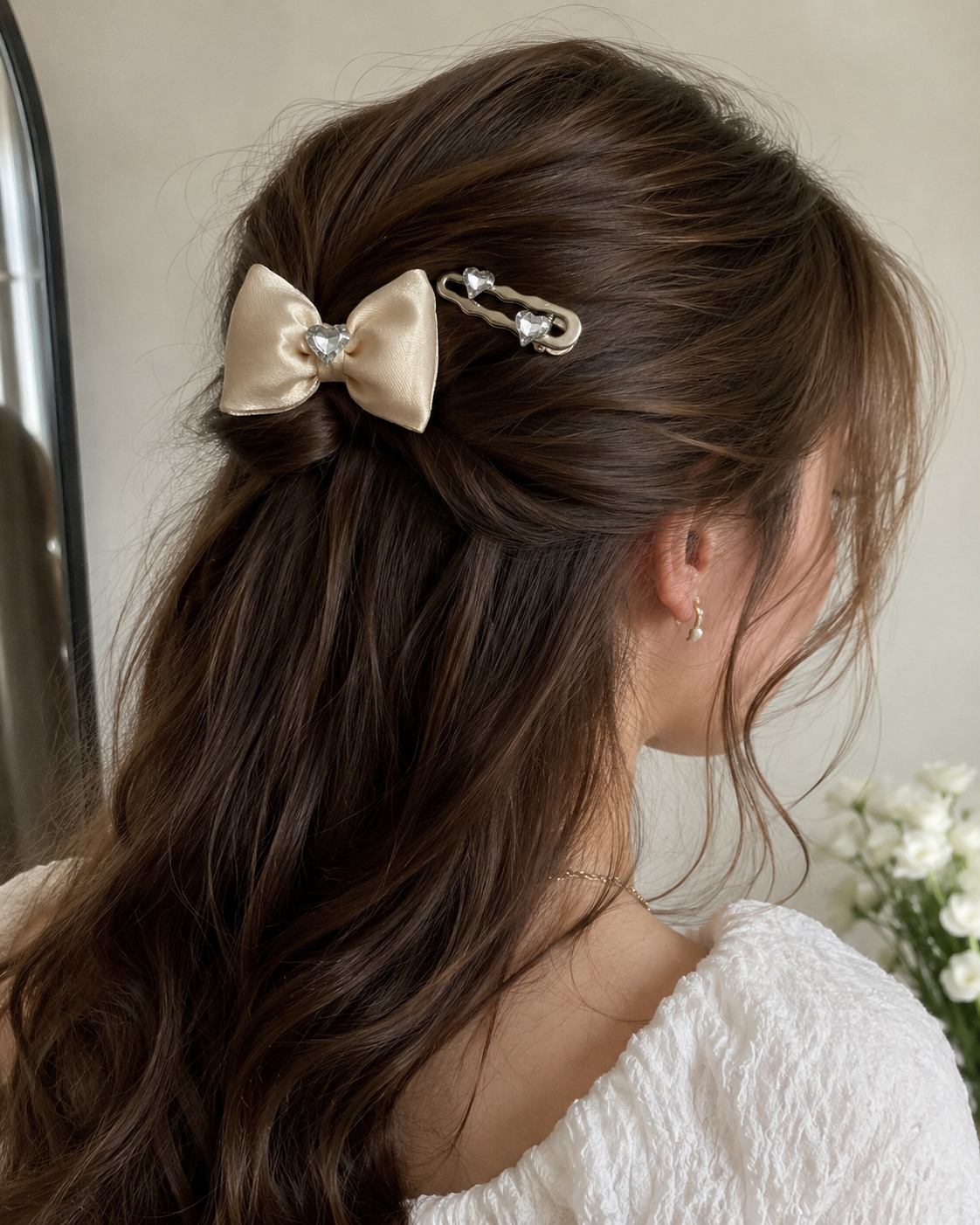 HEART STONE BOW CILP - IVORY