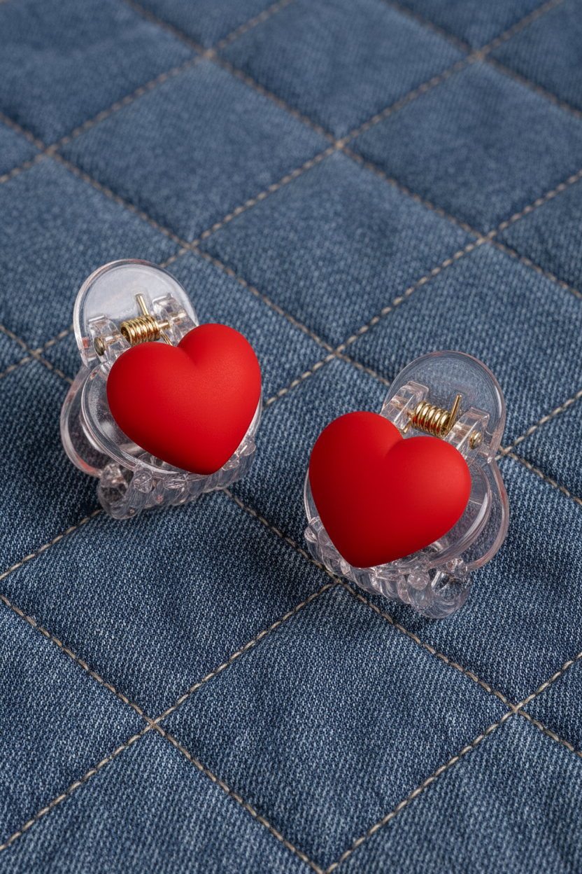 HEART HAIR CLAW - RED