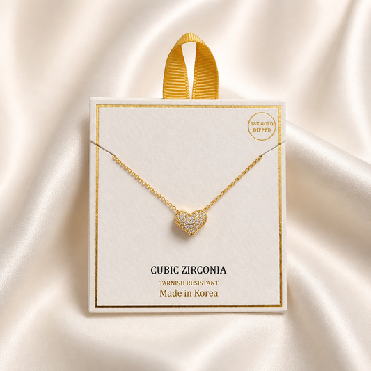 CUBIC ZIRCONIA HEART PAVED NECKLACE