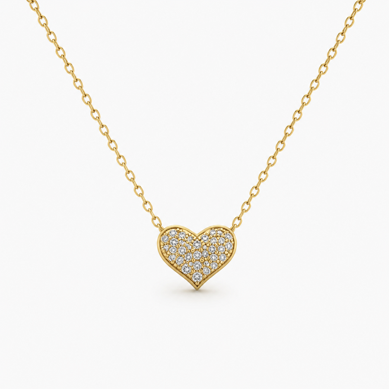 CUBIC ZIRCONIA HEART PAVED NECKLACE
