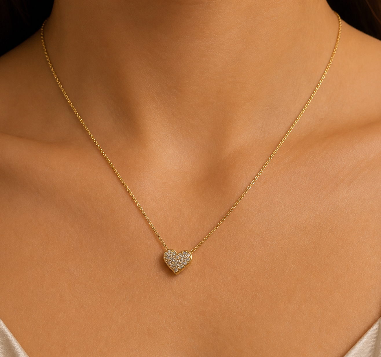CUBIC ZIRCONIA HEART PAVED NECKLACE