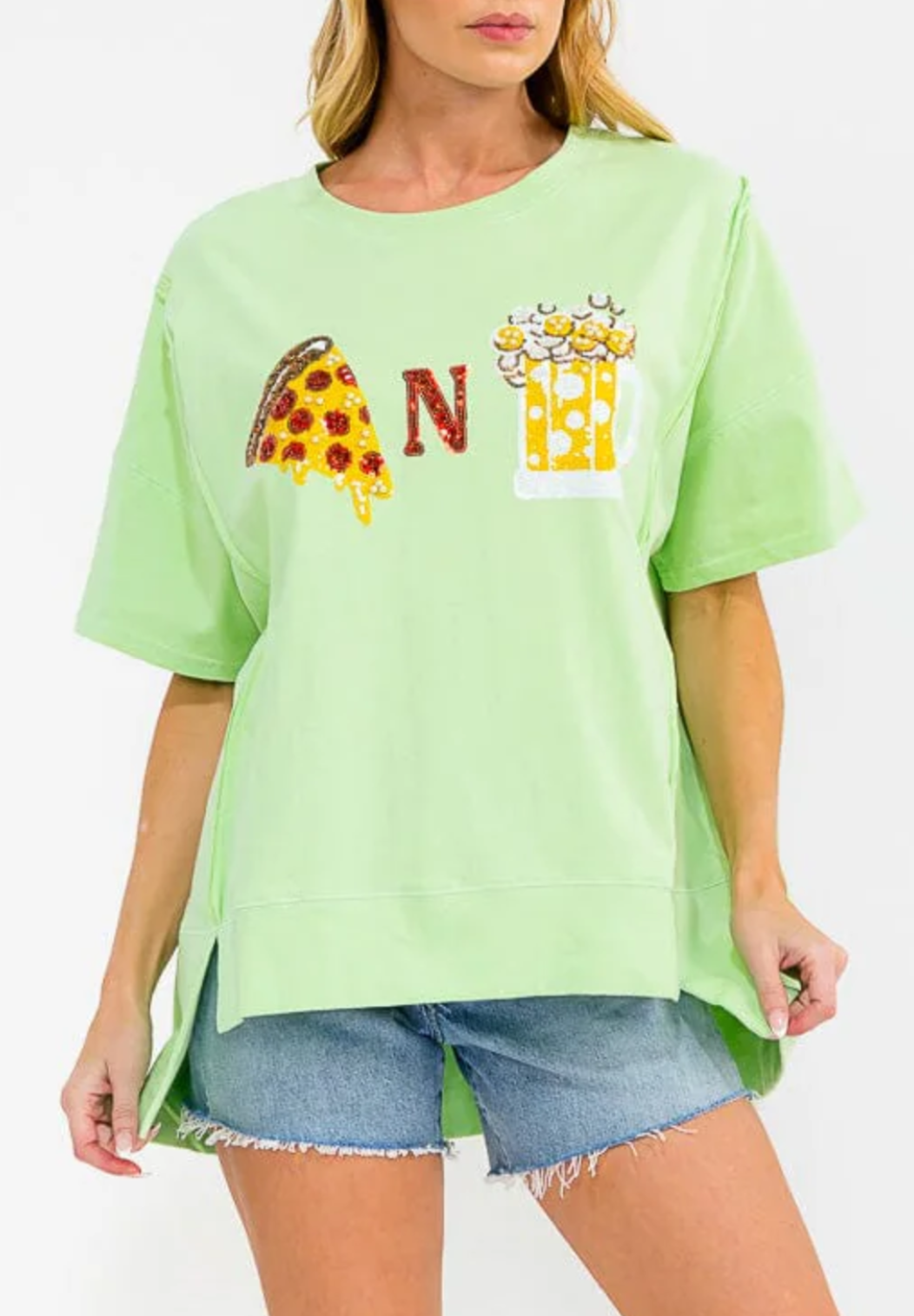 “PIZZA & BEER” SEQUINS T- SHIRT
