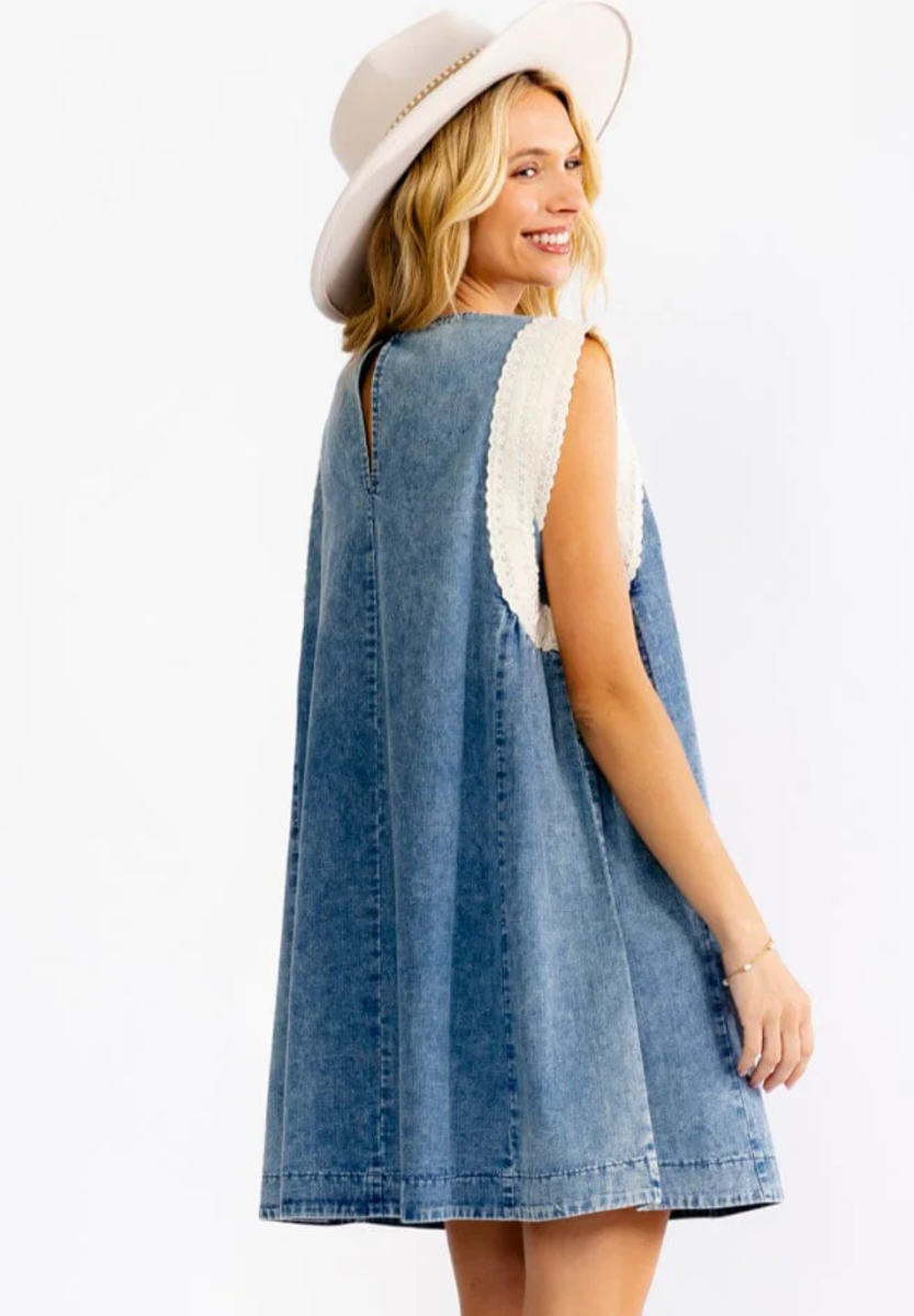 DENIM LACE DETAIL DRESS