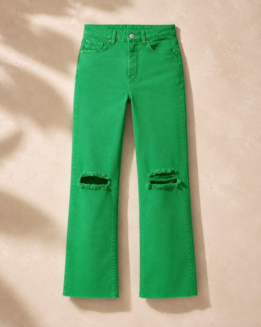 HIGH RISE DISTRESS STRAIGHT DENIM