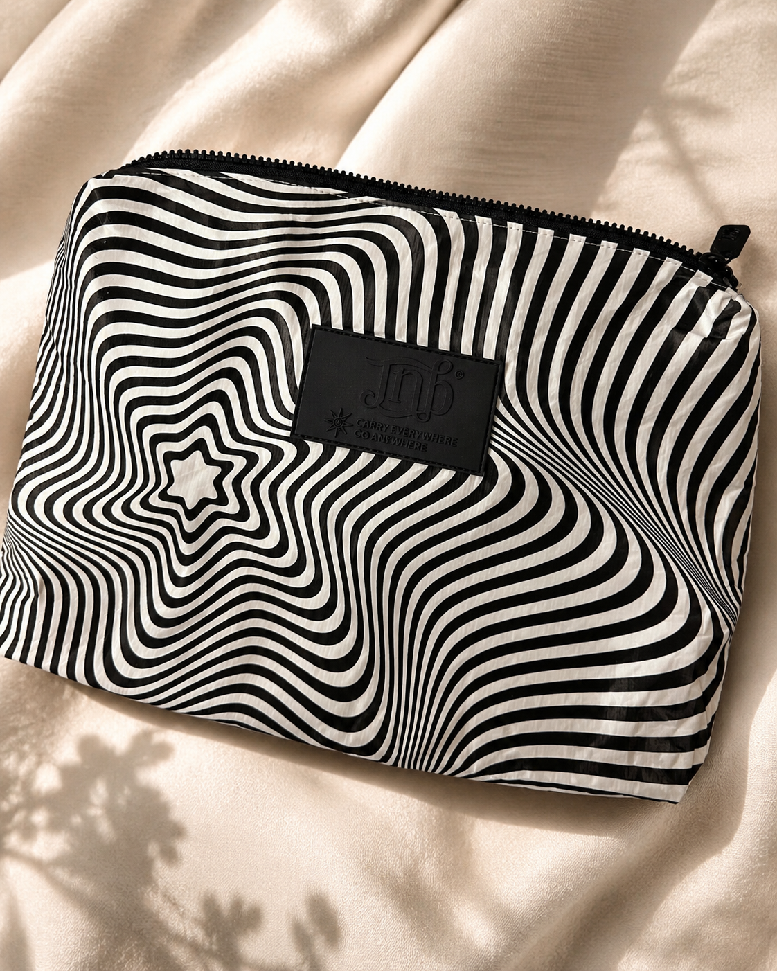 WATERPROOF OVERSIZED MARBLE ZIP POUCH - BLK