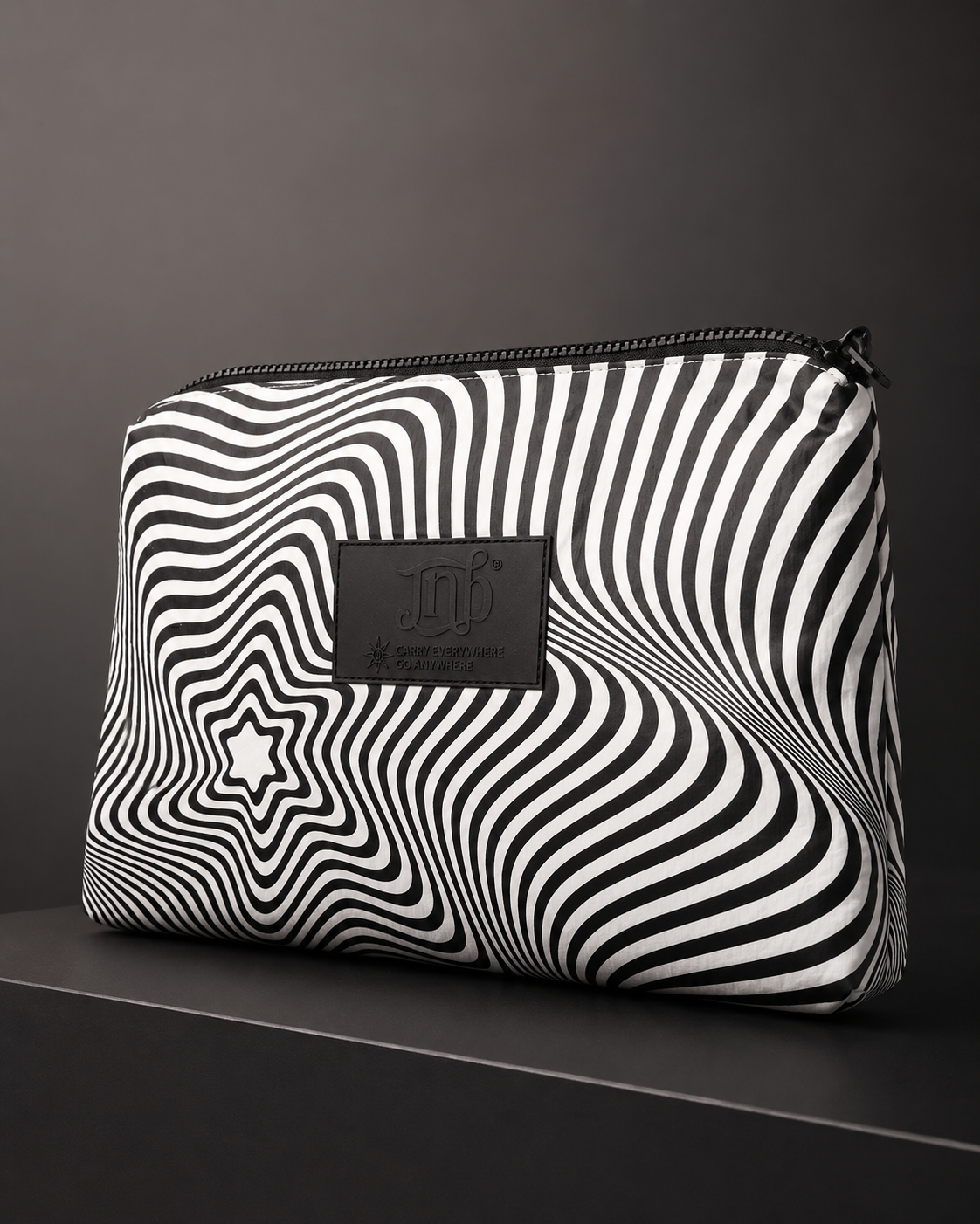WATERPROOF OVERSIZED MARBLE ZIP POUCH - BLK