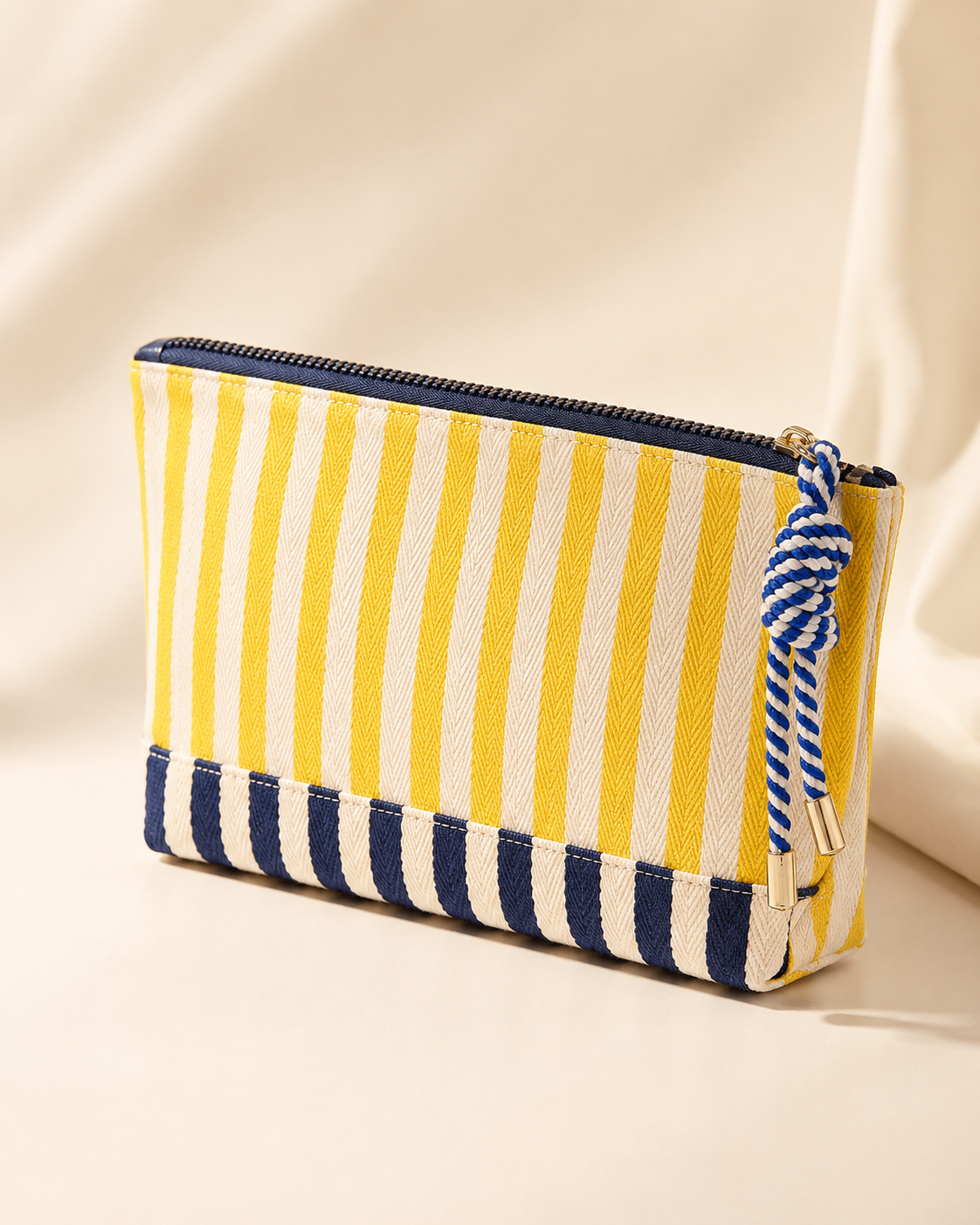 TWO TONE STRIPED TASSELS ZIP POUCH