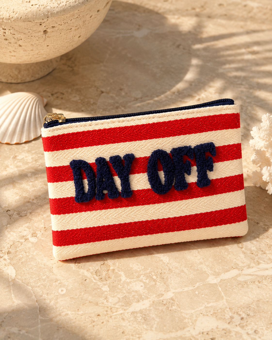 “DAY OFF” STRIPED SMALL ZIP POUCH