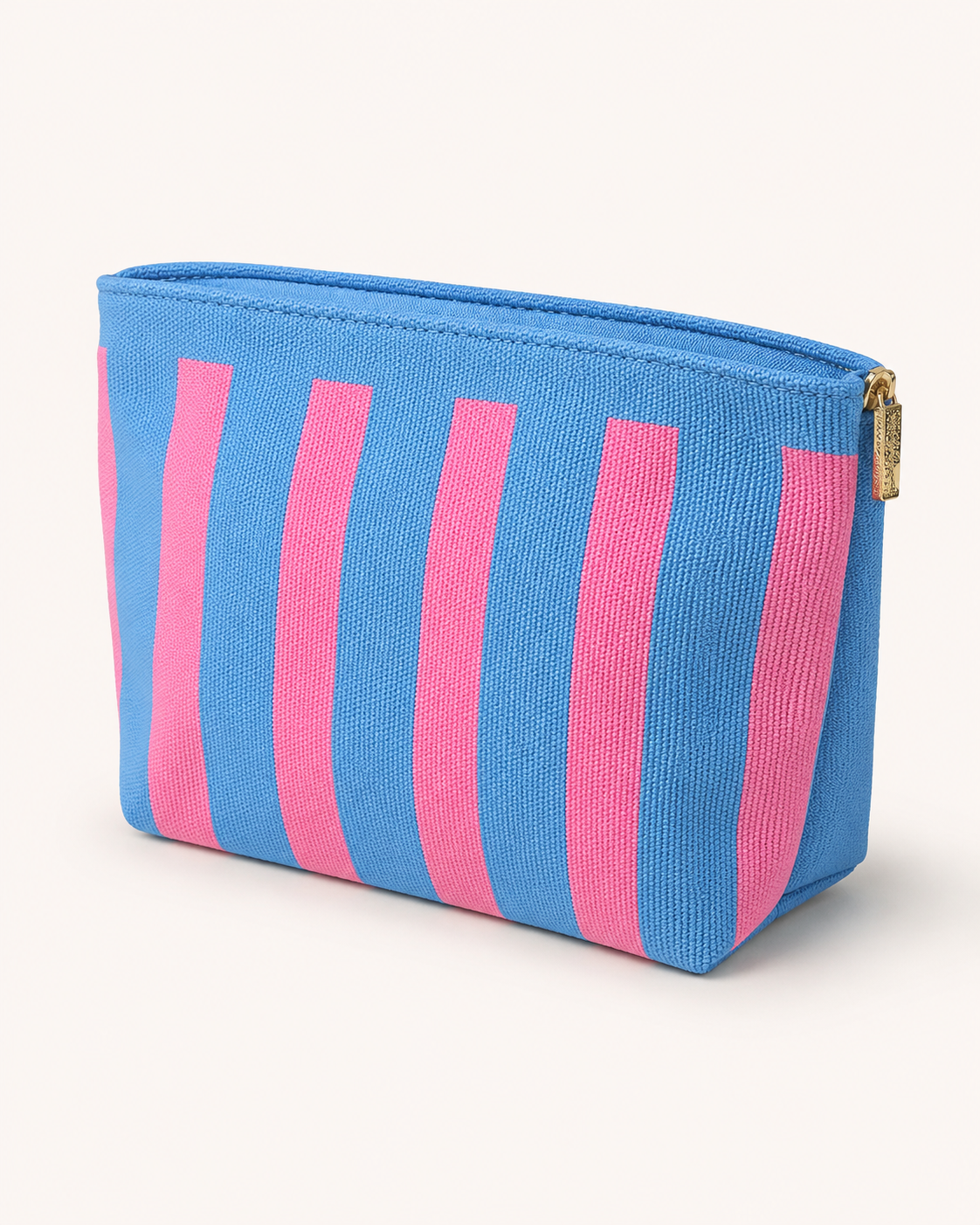 STRIPED KNIT ZIP POUCH-BL/PNK