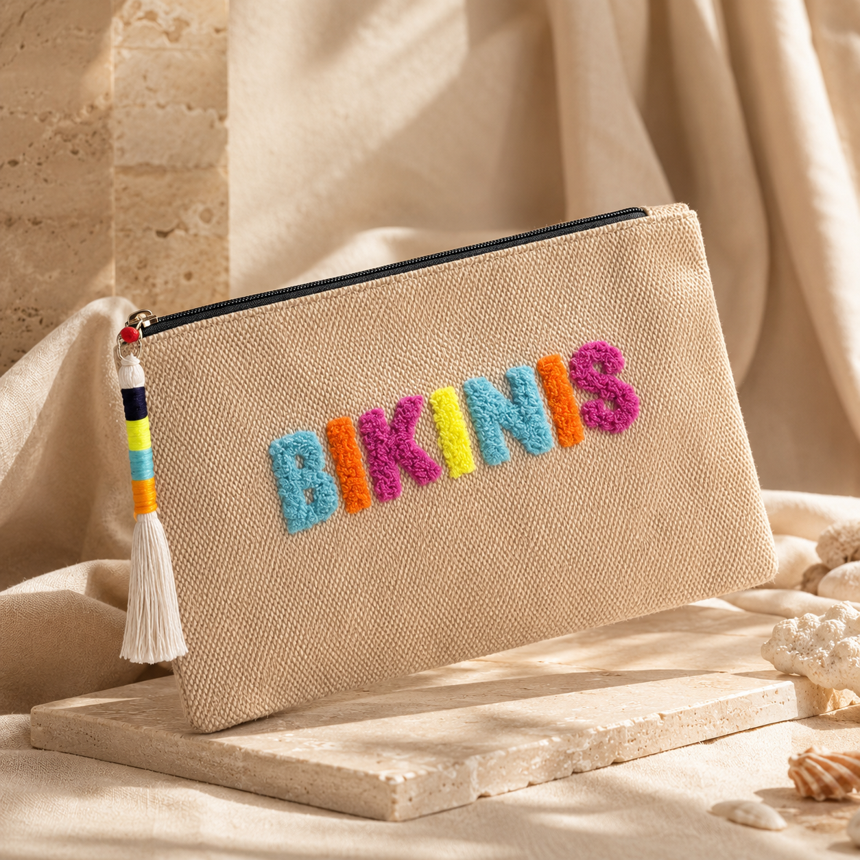 “BIKINIS” TASSELS ZIP POUCH