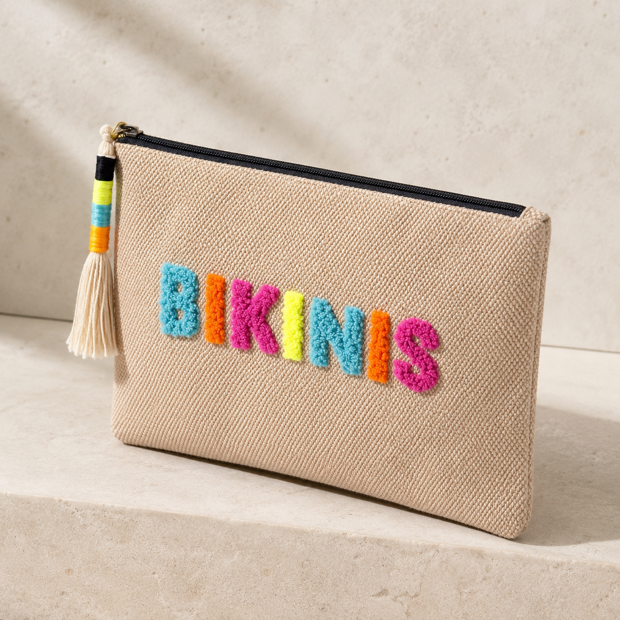 “BIKINIS” TASSELS ZIP POUCH