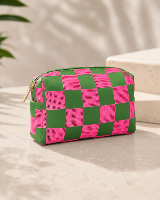 “CHECK PATTERN SMALL ZIP POUCH