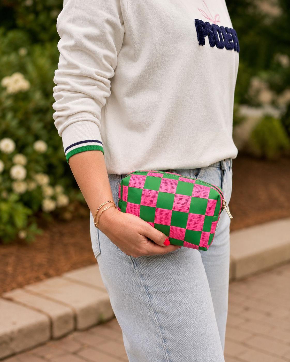 “CHECK PATTERN SMALL ZIP POUCH