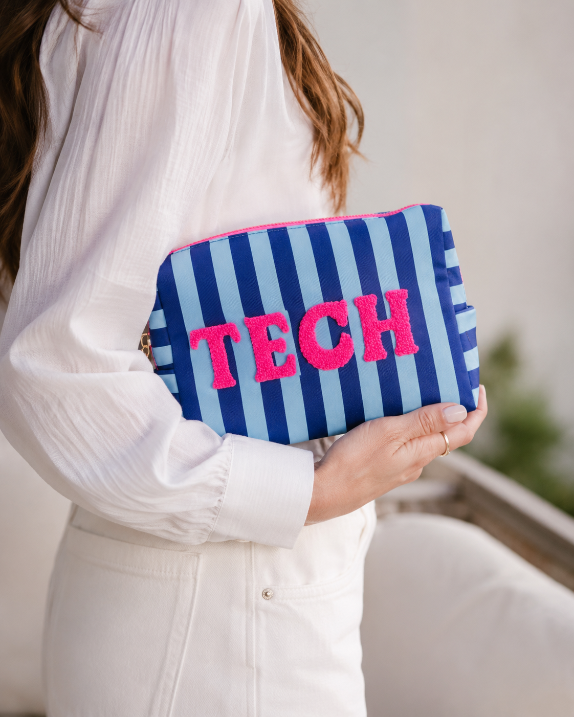 “TECH” STRIPED SMALL ZIP POUCH