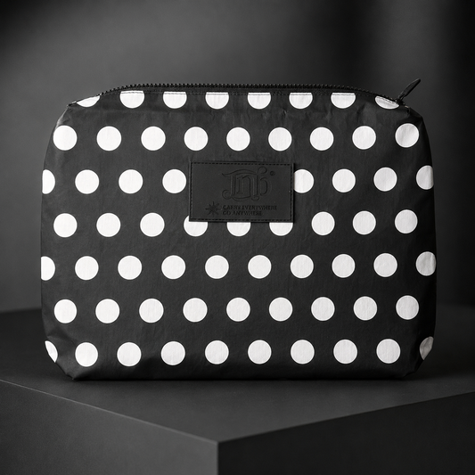 WATERPROOF OVERSIZED POLKADOT ZIP POUCH- BLK