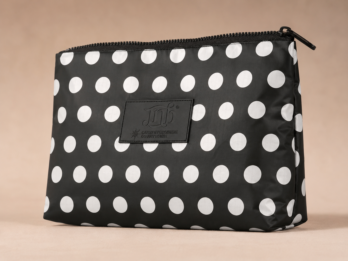 WATERPROOF OVERSIZED POLKADOT ZIP POUCH- BLK