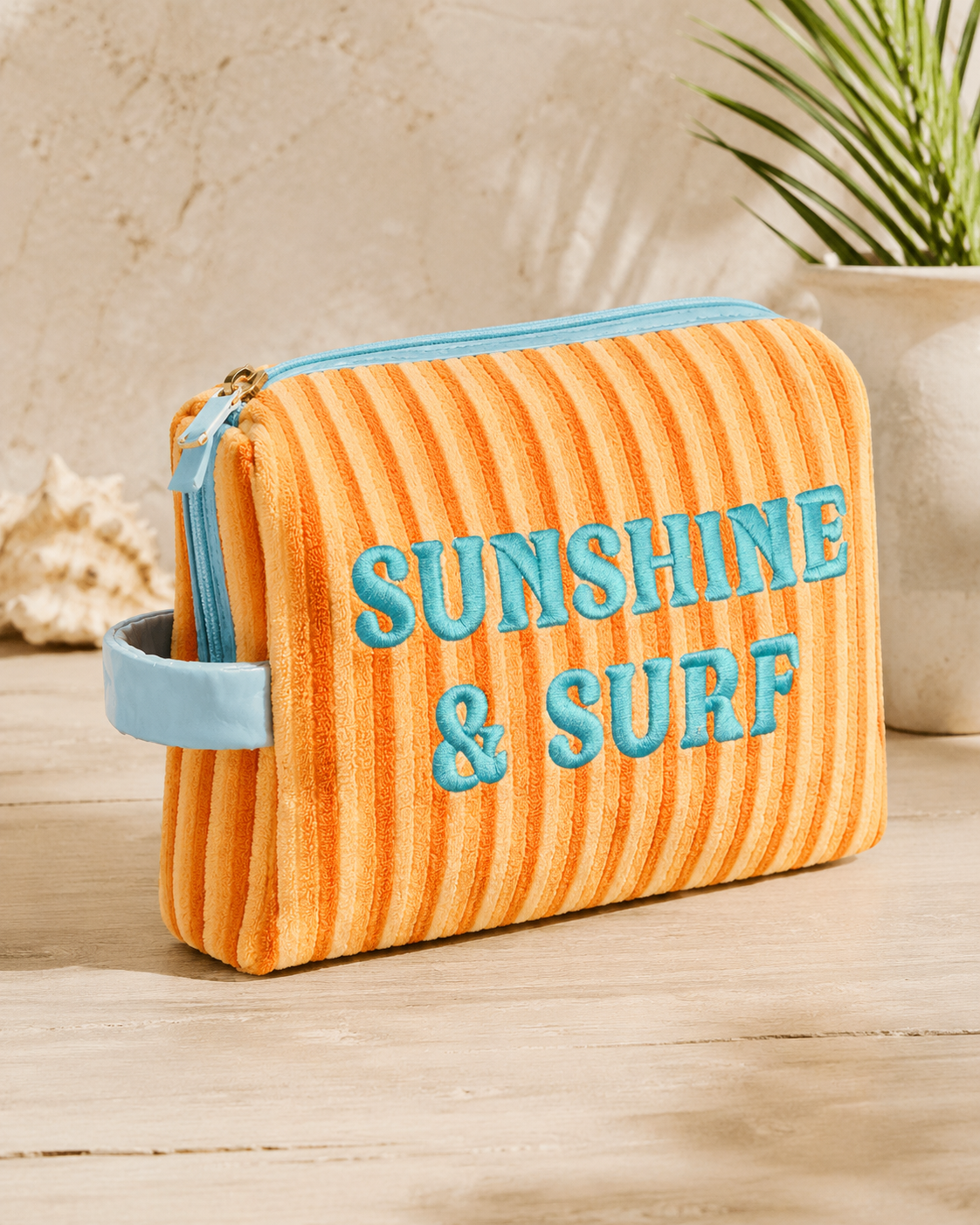 “SUMSHINE & SURF” STRIPED OVERSIZED POUCH