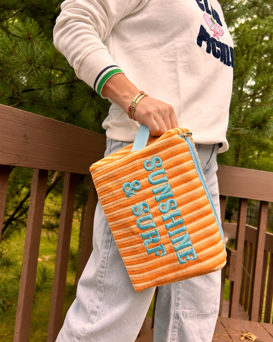 “SUMSHINE & SURF” STRIPED OVERSIZED POUCH