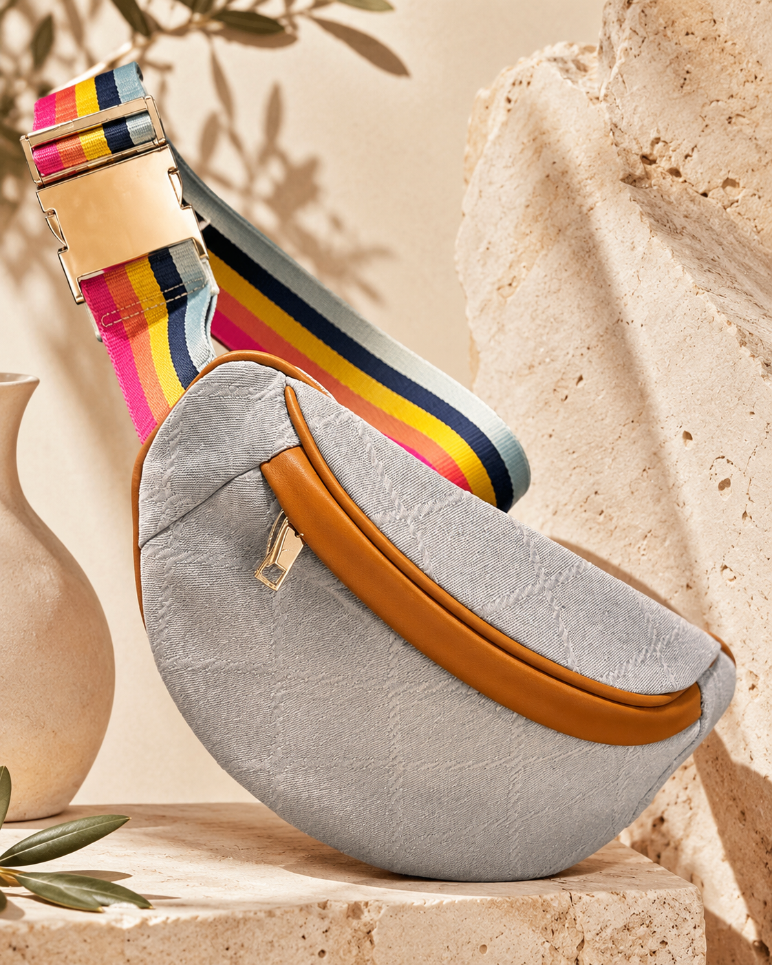 DENIM STRIPED BELT BAG
