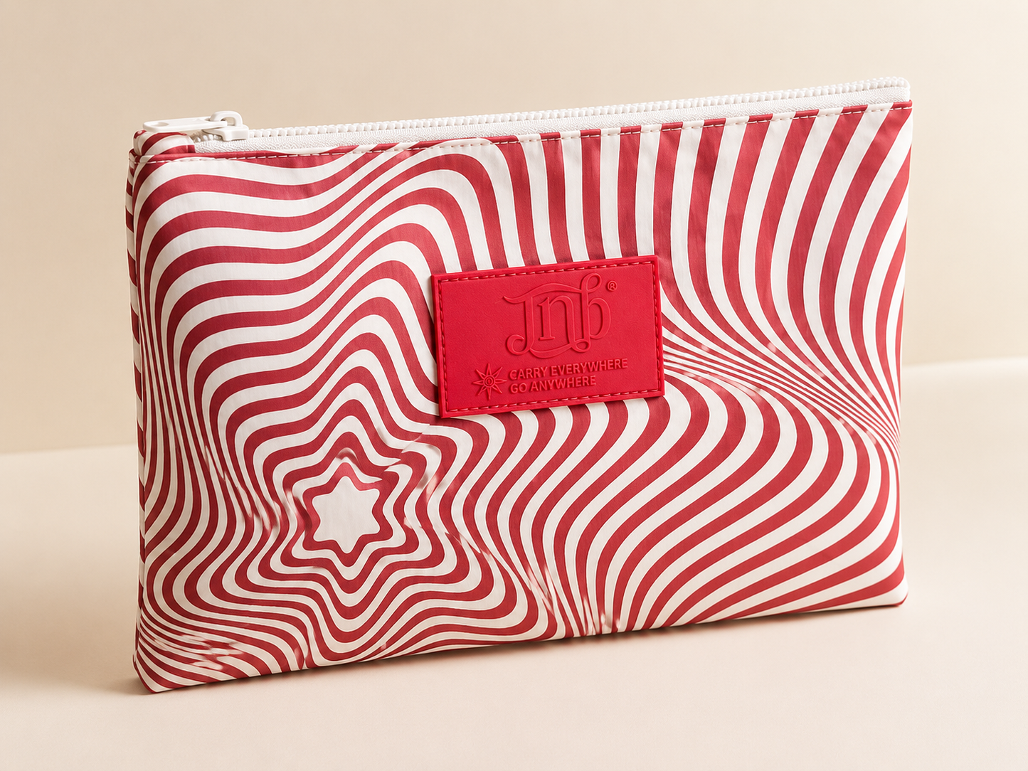 WATERPROOF OVERSIZED MARBLE ZIP POUCH- RED