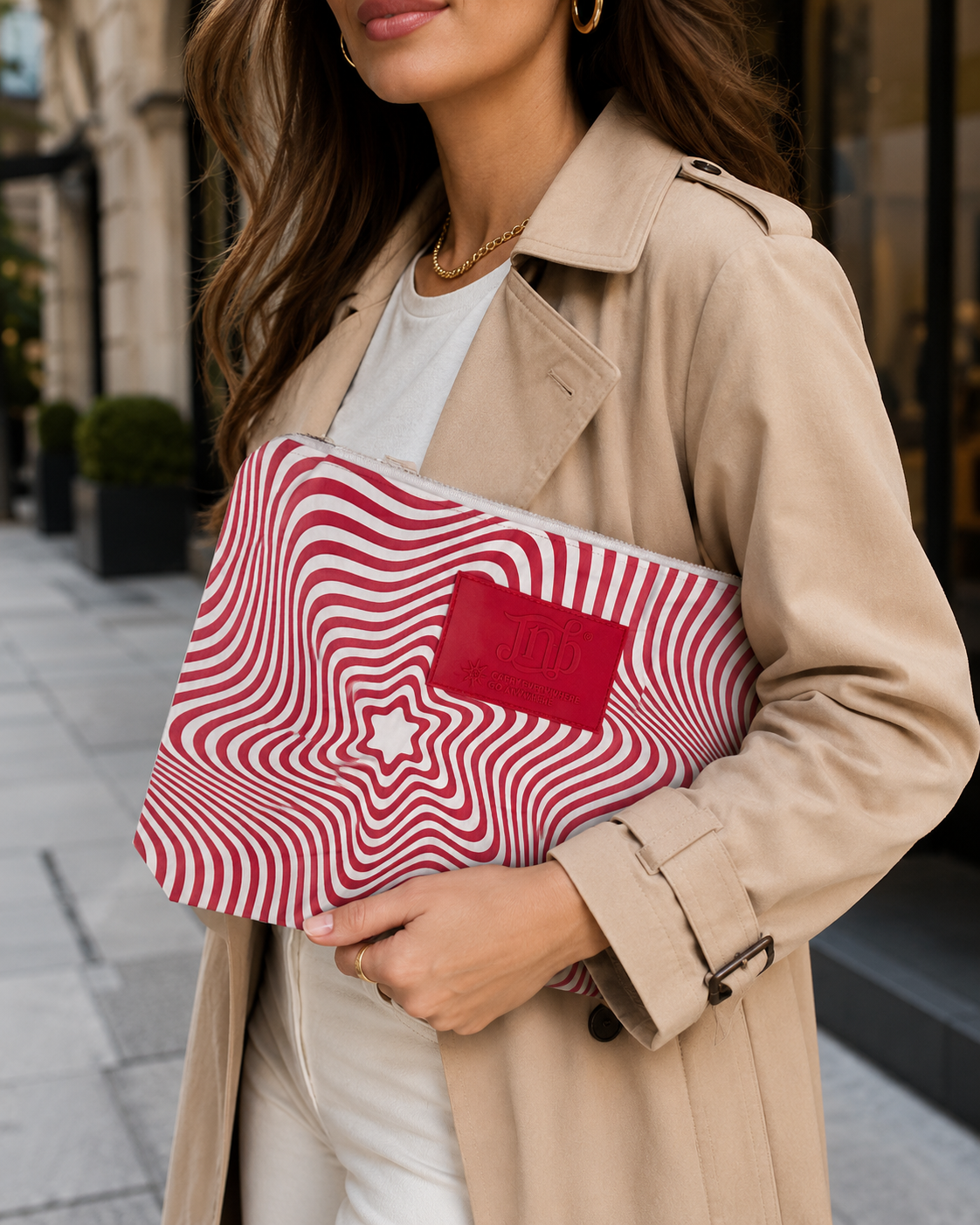 WATERPROOF OVERSIZED MARBLE ZIP POUCH- RED
