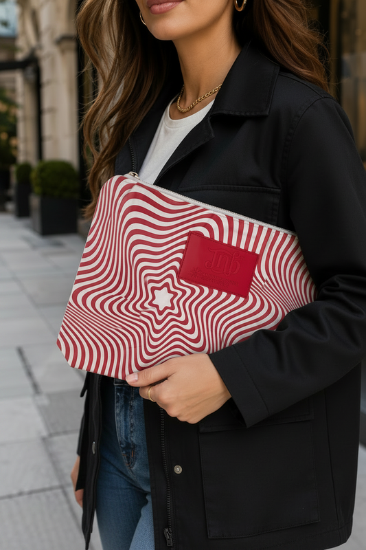 WATERPROOF OVERSIZED MARBLE ZIP POUCH- RED