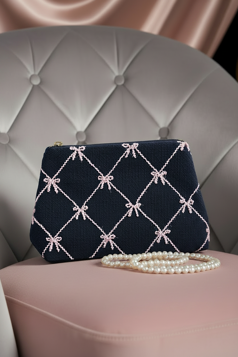 TWEED RIBBON ZIP POUCH