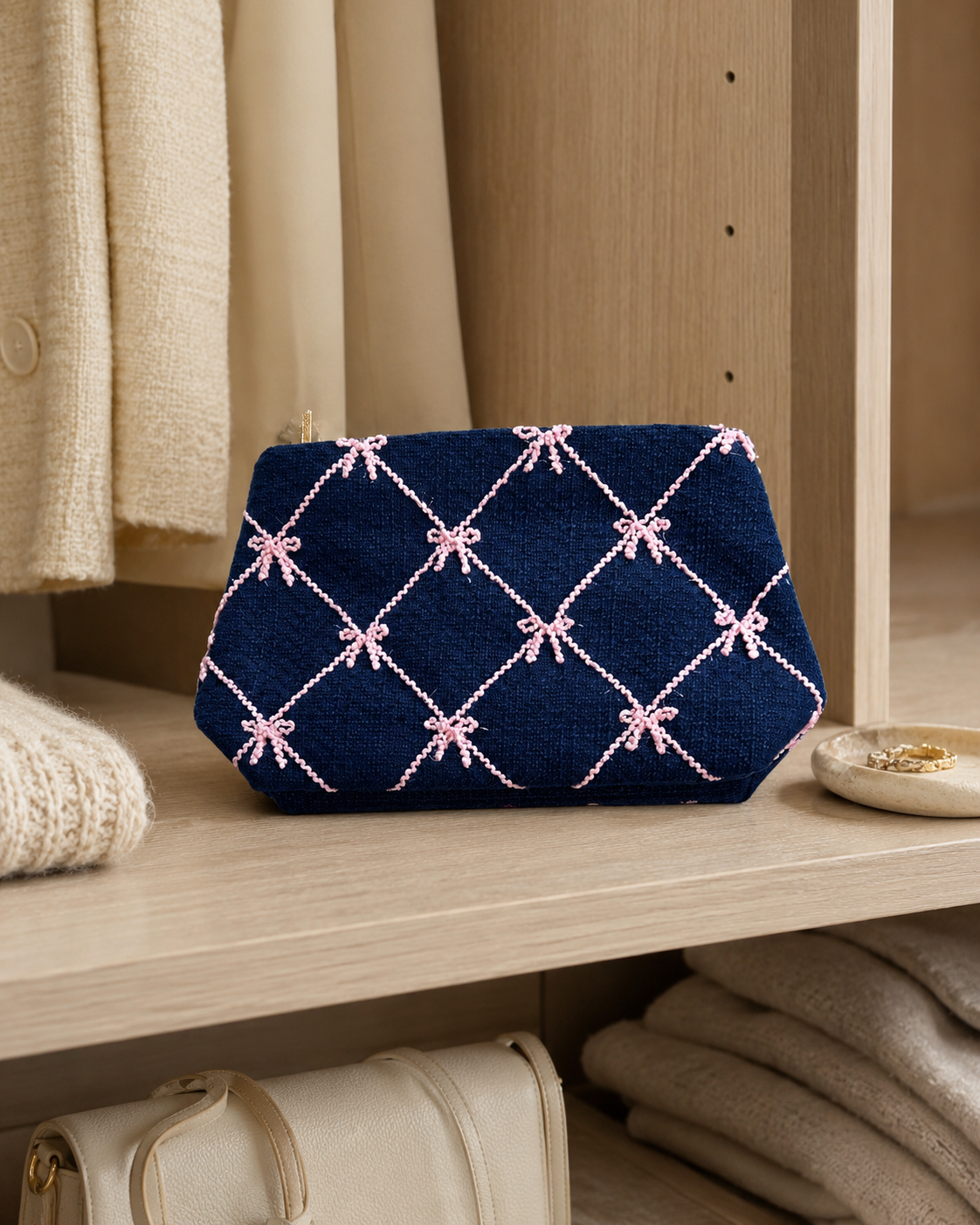 TWEED RIBBON ZIP POUCH