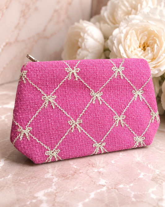 TWEED RIBBON ZIP POUCH