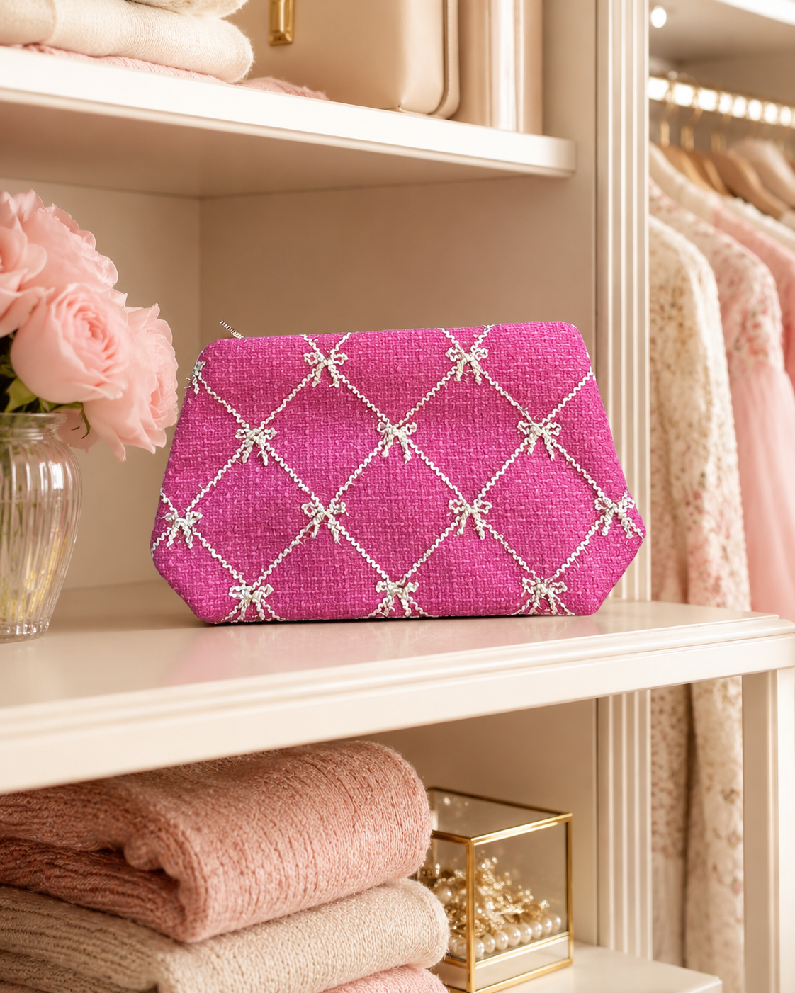 TWEED RIBBON ZIP POUCH