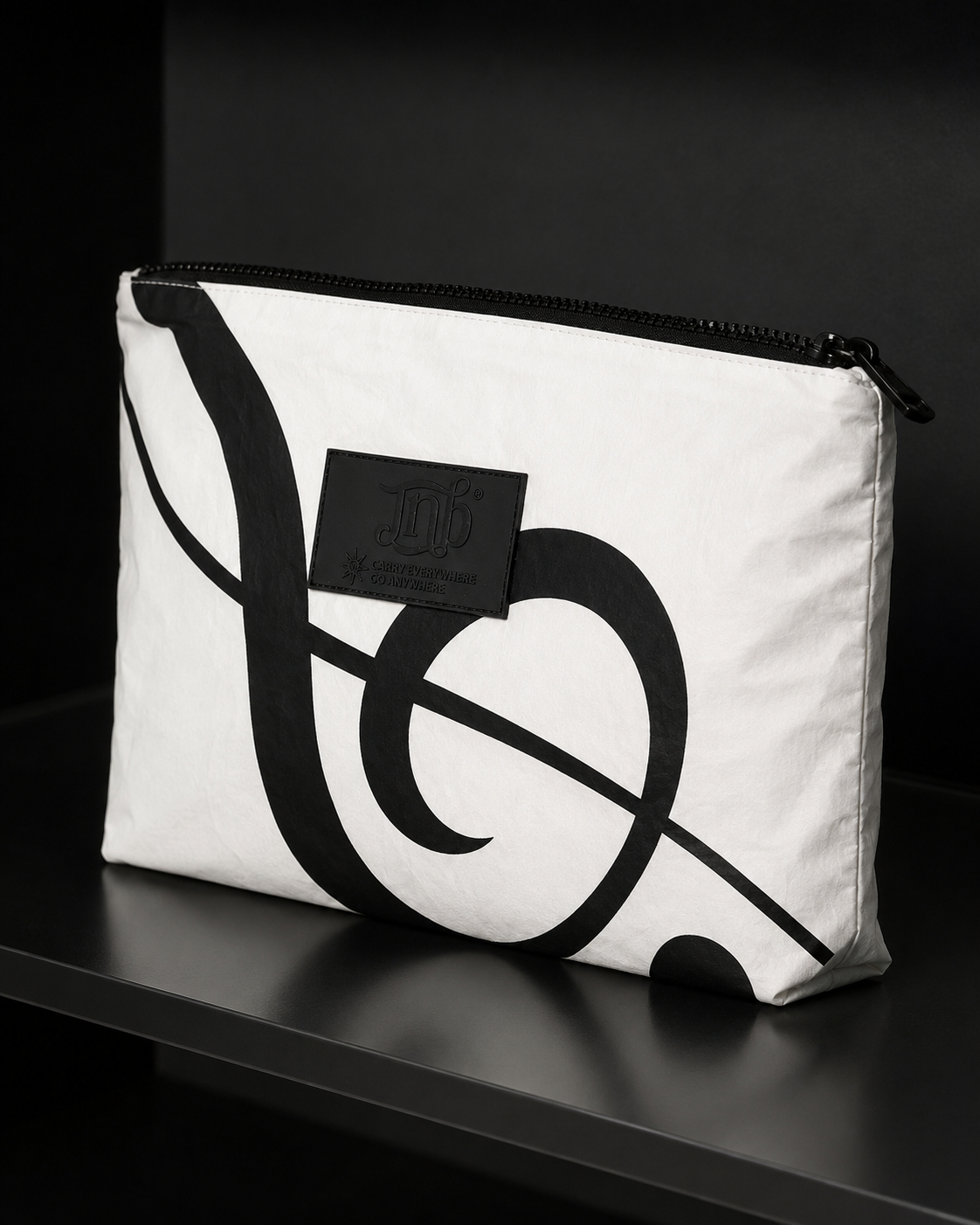 WATERPROOF OVERSIZED TREBLE CLEF ZIP POUCH- WHT