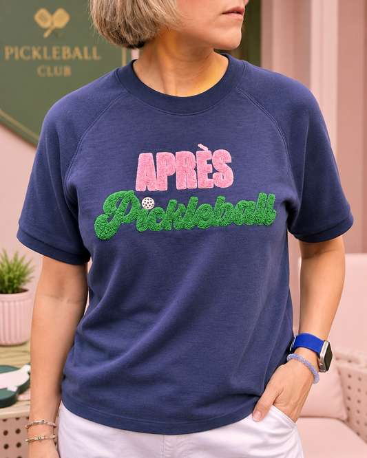“APRE’S PICKLEBALL” LIGHTWEIGHT SHORT SLEEVE SWEATSHIRT