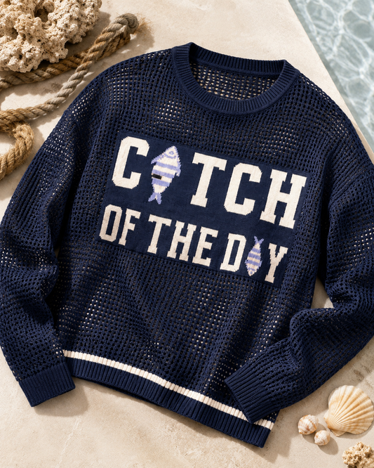 “CATCH OF THE DAY” MESH SWEATER