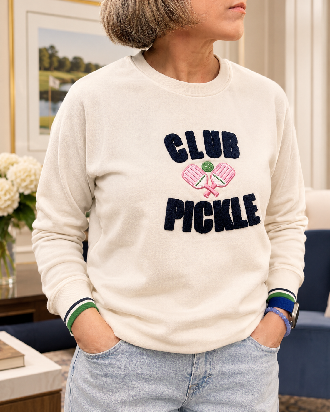 “CLUB PICKLE” SWEATSHIRT WITH STRIP SLEEVES
