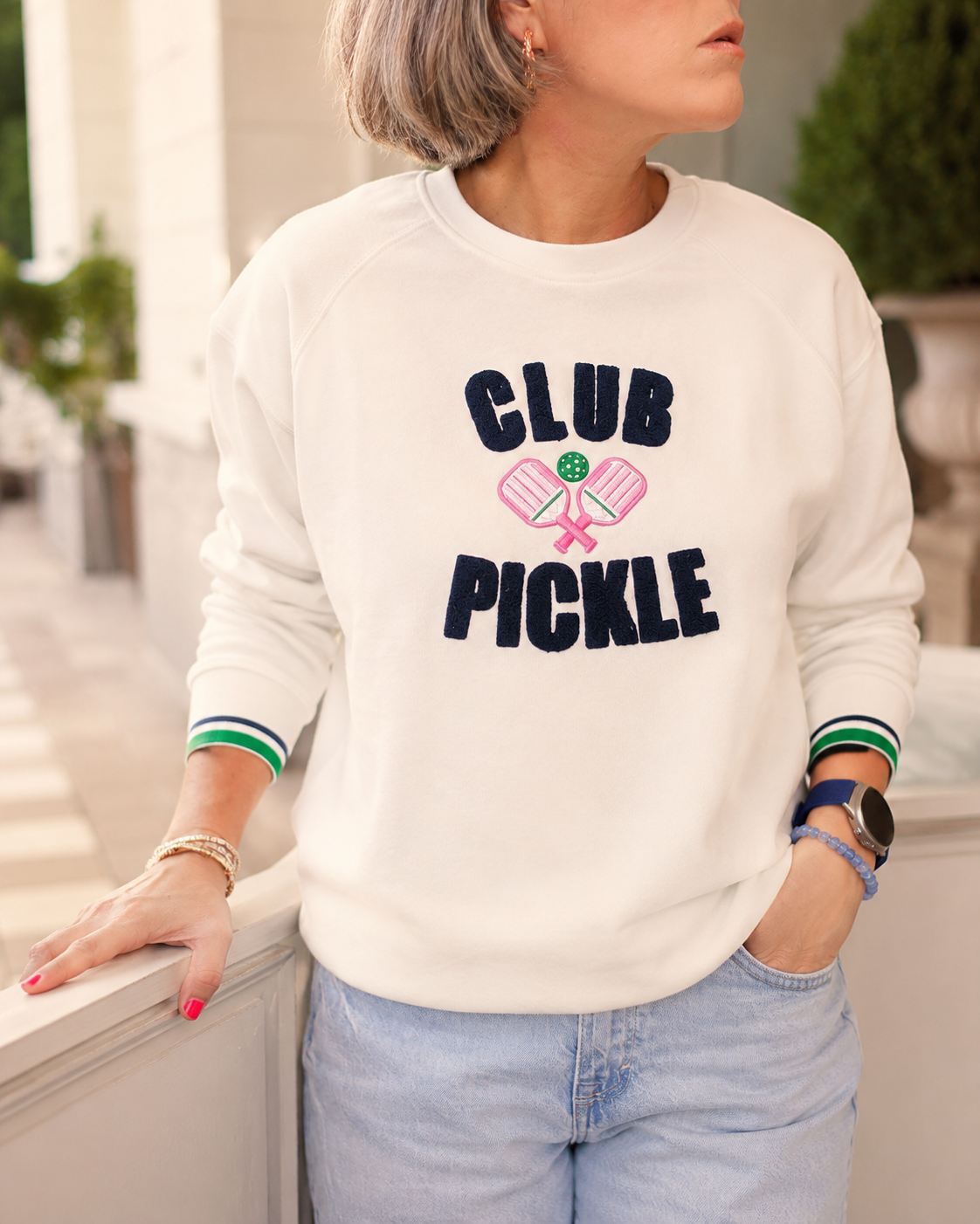 “CLUB PICKLE” SWEATSHIRT WITH STRIP SLEEVES