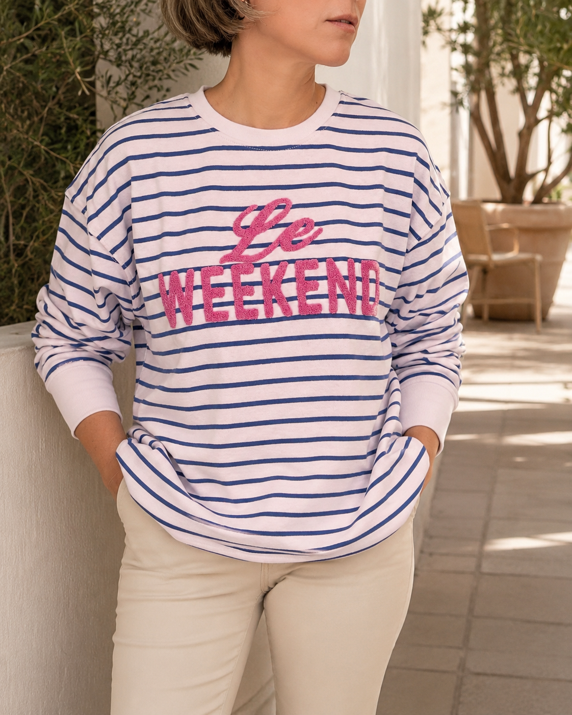 “ LE WEEKEND” STRIPED SWEATSHIRT