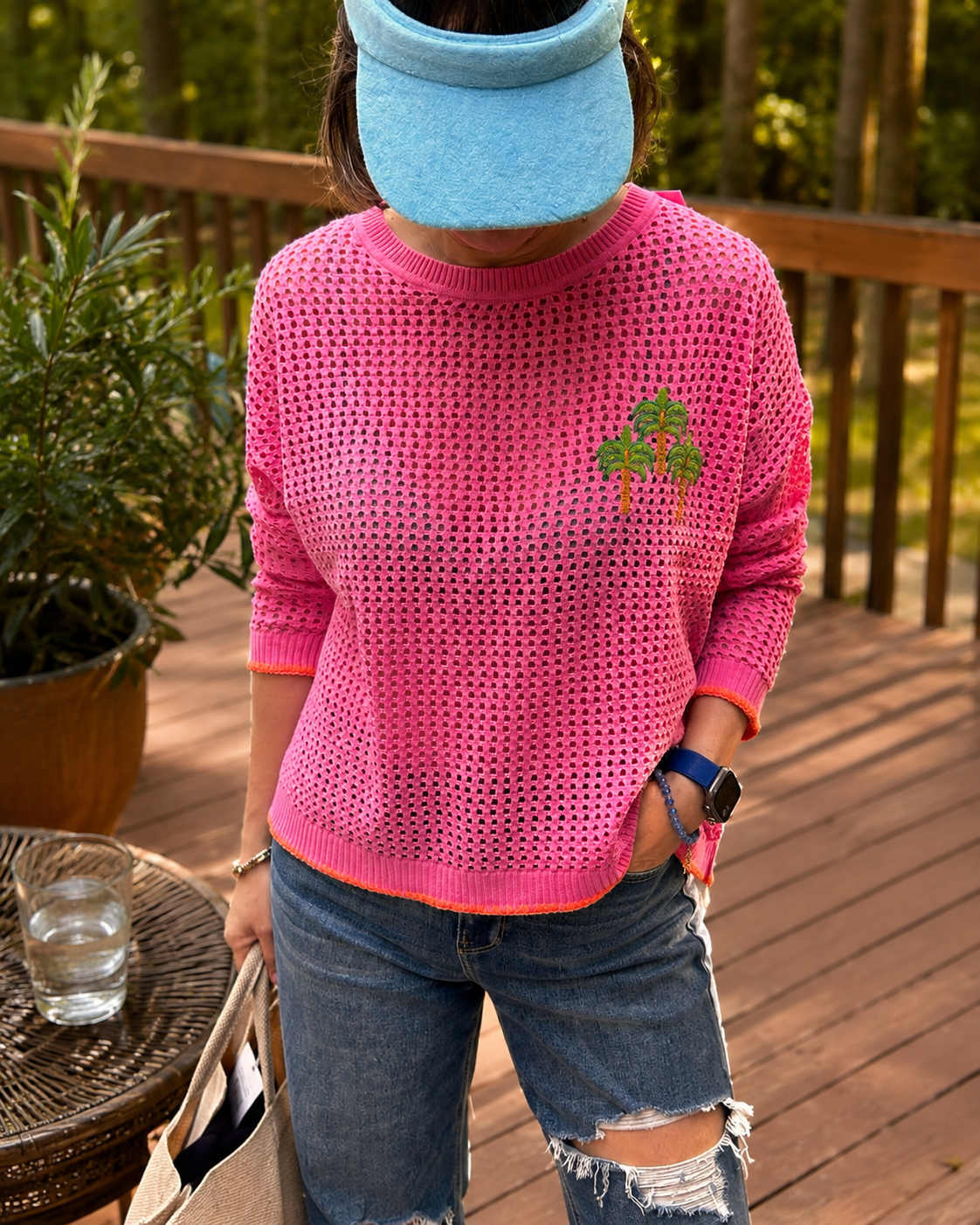 PALM TREE MESH SWEATER