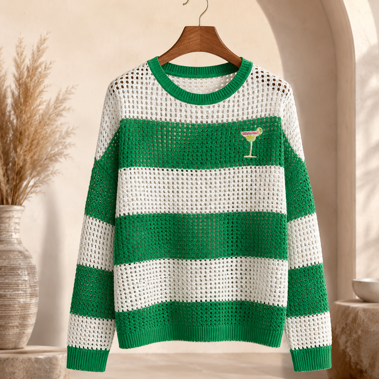 MARGARITAS STRIPED MESH SWEATER