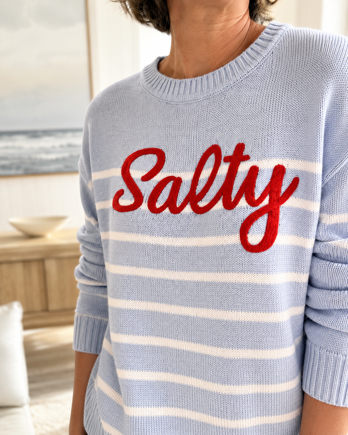 “SALTY” STRIPED RELAXE FIT SWEATER
