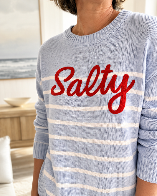 “SALTY” STRIPED RELAXE FIT SWEATER